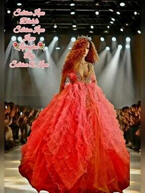 LEXINGTON Coral & Gold Organza Ruffle Lace Woodland Princess Wedding Ballgown